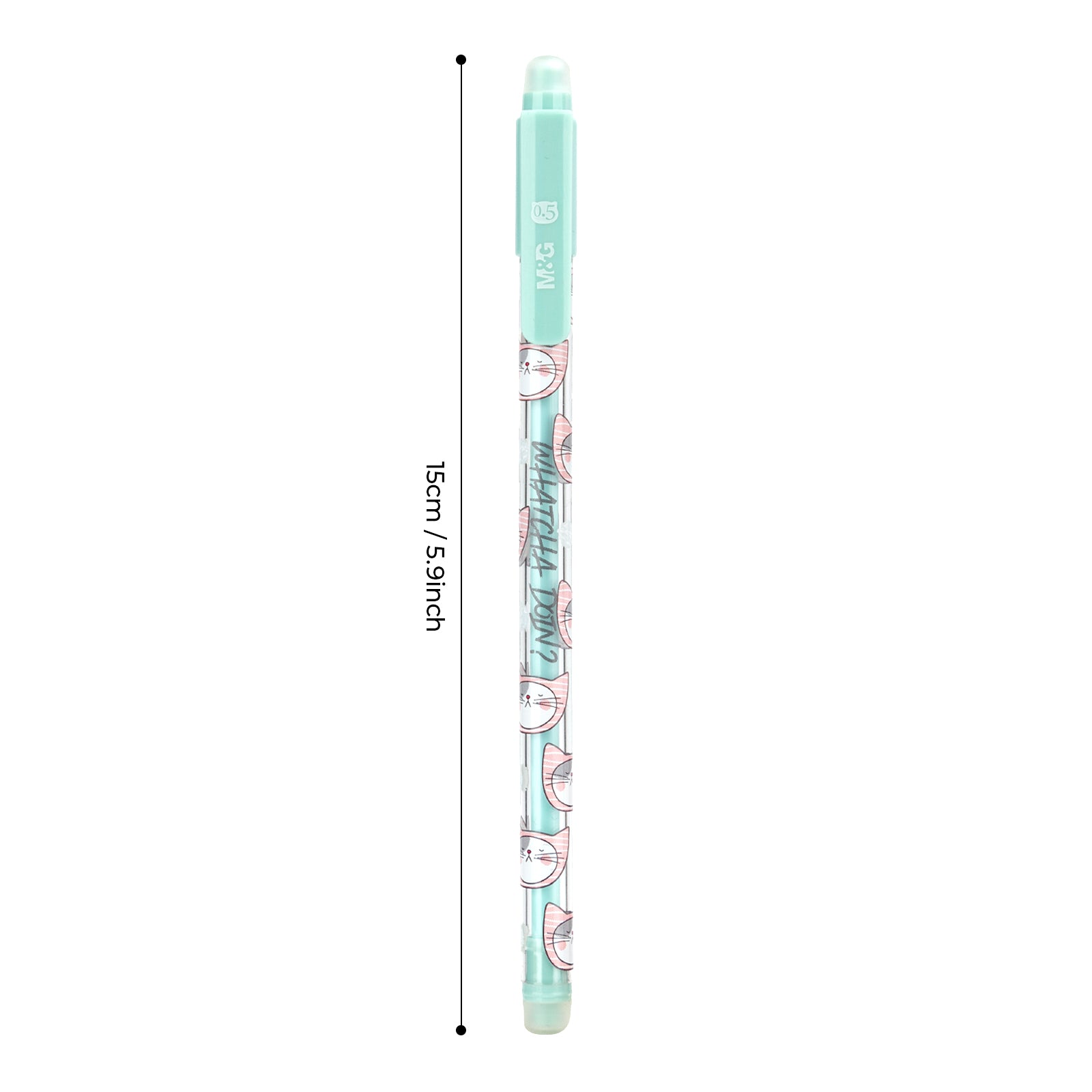 M&G Tellement de chats Stylos gel effaçables, Lot de 6, Encre noire, Pointe fine 0,5 mm, Motif chat mignon, Stylos à écriture fluide avec prise confortable et capuchon pour école, bureau et agenda