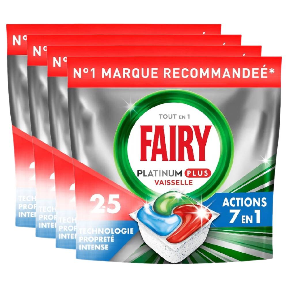 Fairy Platinum Plus Intense Clean Tablettes Lave-Vaisselle, 4 x 25 Unités (= 100 Tablettes)