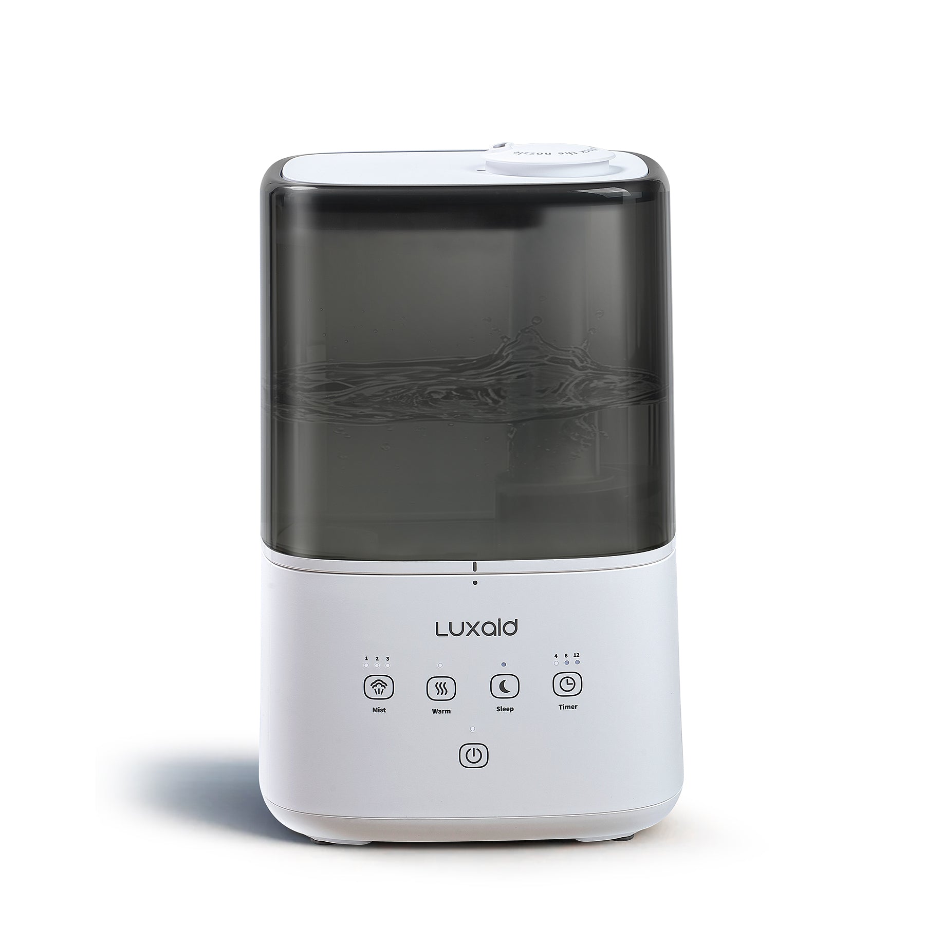 Luxaid Humidificateur Brume Froide/Chaude 4,5L, Jusqu'à 47m², Remplissage Par Le Haut, Commande Tactile, Minuterie 4/8/12h, Mode Silencieux 20dB, Buse 360°, Fonction Aromathérapie pour Chambre