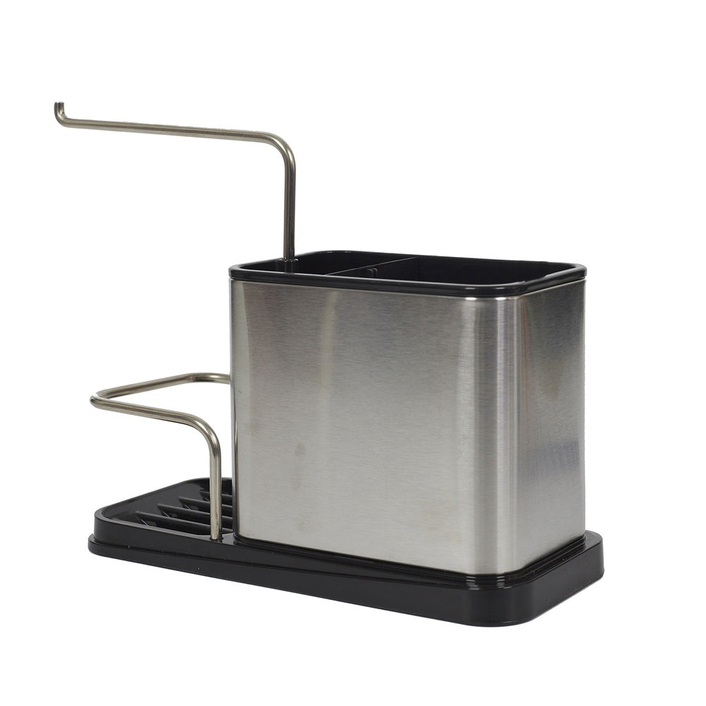 JE CHERCHE UNE IDEE Porte-éponge et brosse en acier inoxydable 22 x 10 x 13 cm