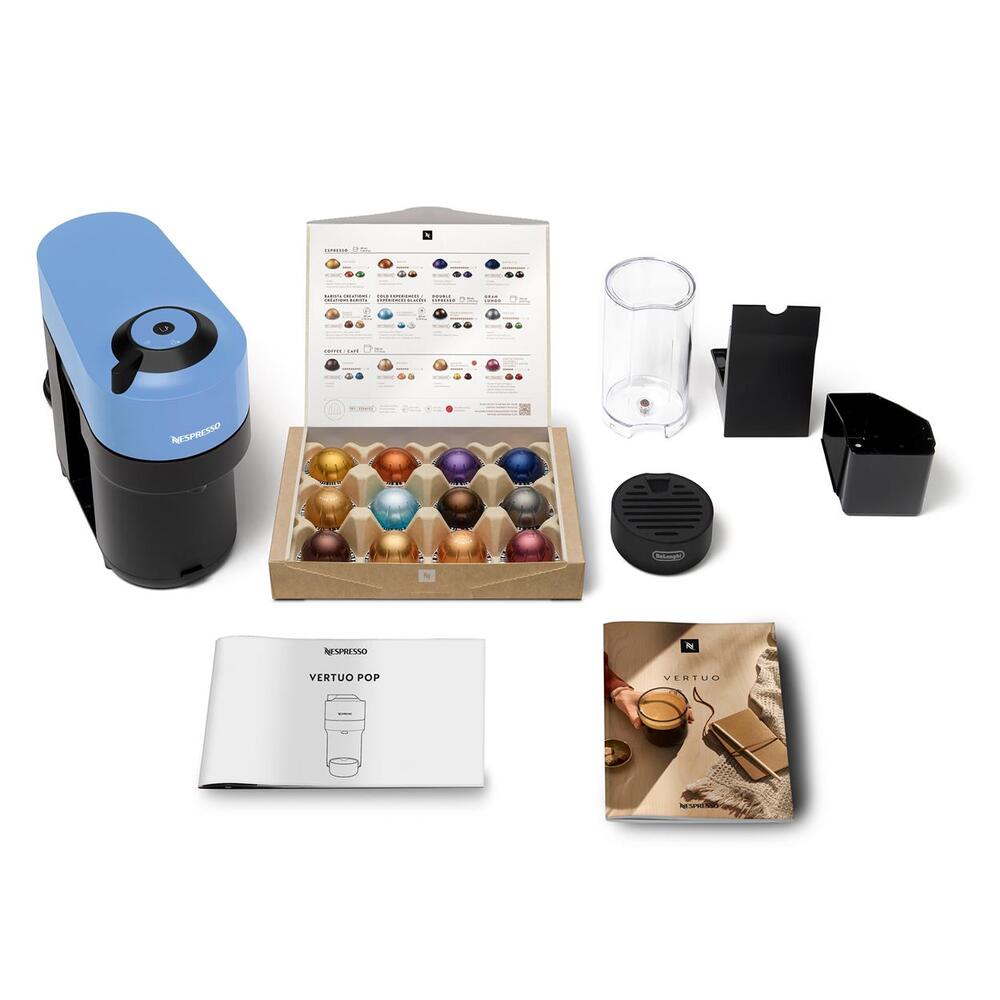 Nespresso Vertuo Pop Blue Machine à Capsules | 4 Tailles de Tasses | Reconnaissance du Code-barres | Fonctionnement à Toucher Unique | Design Compact | Machine à Café ENV90.A