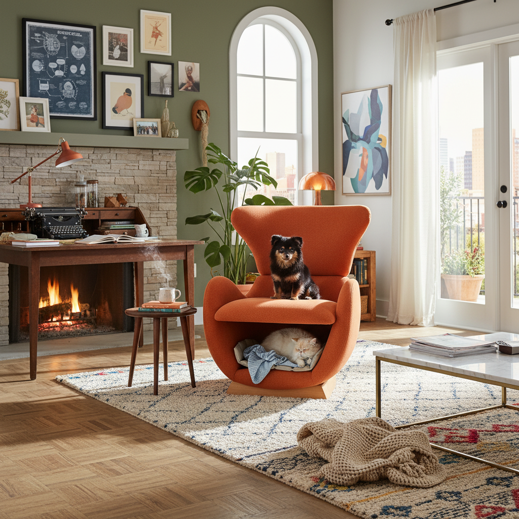URBAN MEUBLE Fauteuil de salon design aspect requin-baleine, Tissu rouge brique, 66 x 69 x 76 cm