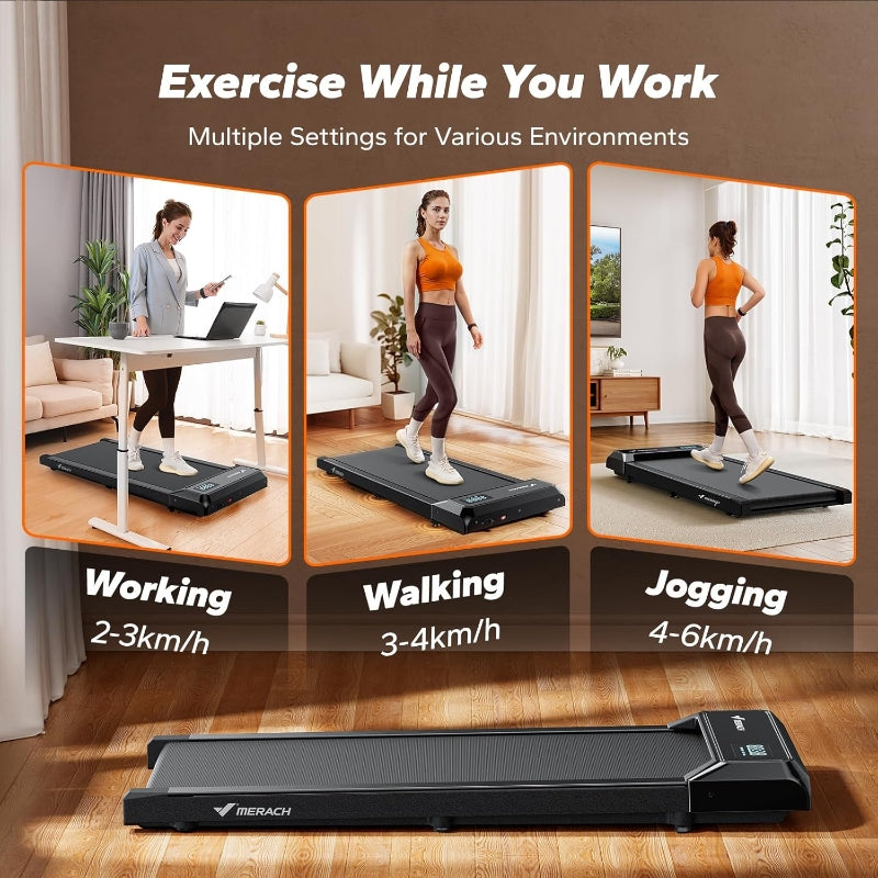 Merach Tapis de marche compact, conception monobloc sans soudure, charge 120 kg, télécommande, appli et écran LED