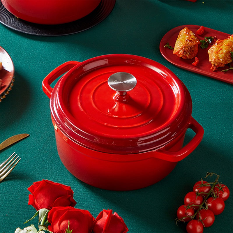 COOKER KING Chuanjia 24 cm Faitout en fonte émaillée, ustensile de cuisson robuste à maintien thermique, rouge style Le Creuset