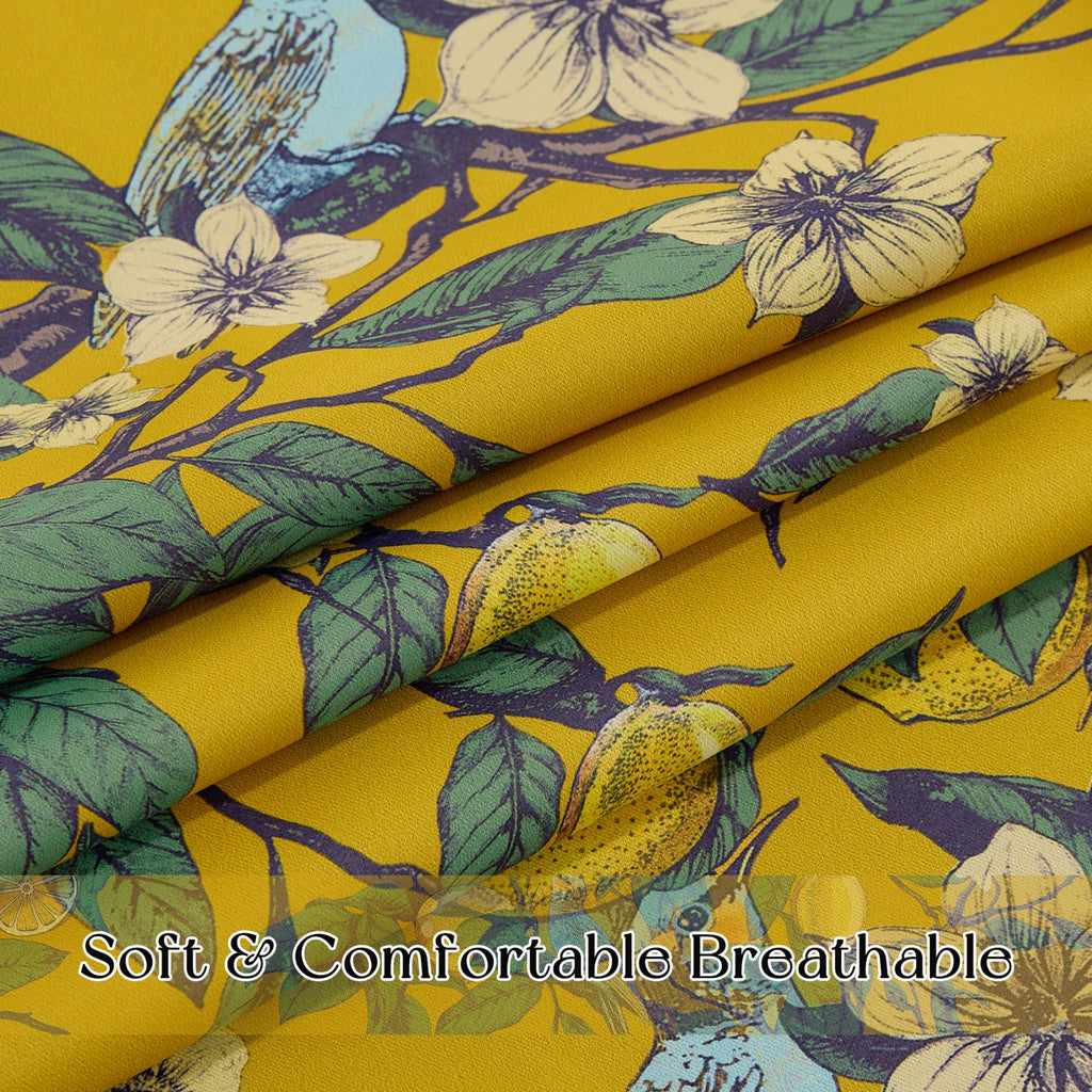 PONY DANCE Rideaux Occultants Motif Colibri Citron Style Illustration Mid Century pour Salon, Chambre, 2 Panneaux, L 132 x H 220 cm, Jaune Moutarde