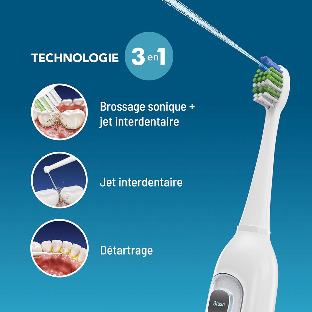 Haepi Julia – Brosse à dents électrique sonique 3-en-1 | Brossage + Jet interdentaire + Nettoyage des gencives | 48 000 vibrations/min | Rechargeable par USB