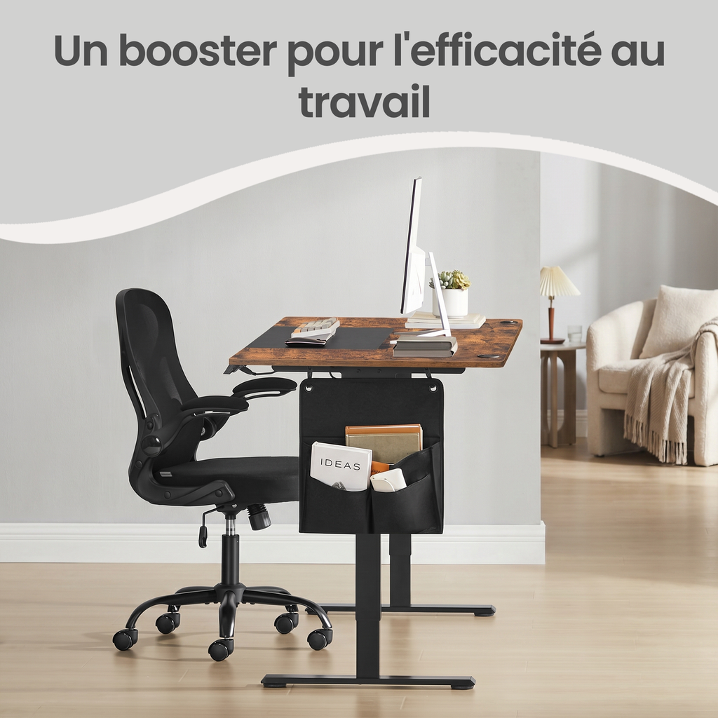 JOYFURNOS Bureau électrique avec 4 préréglages mémoire, 140 x 60 cm, réglage de hauteur continu, port USB-C, marron vintage et noir encre