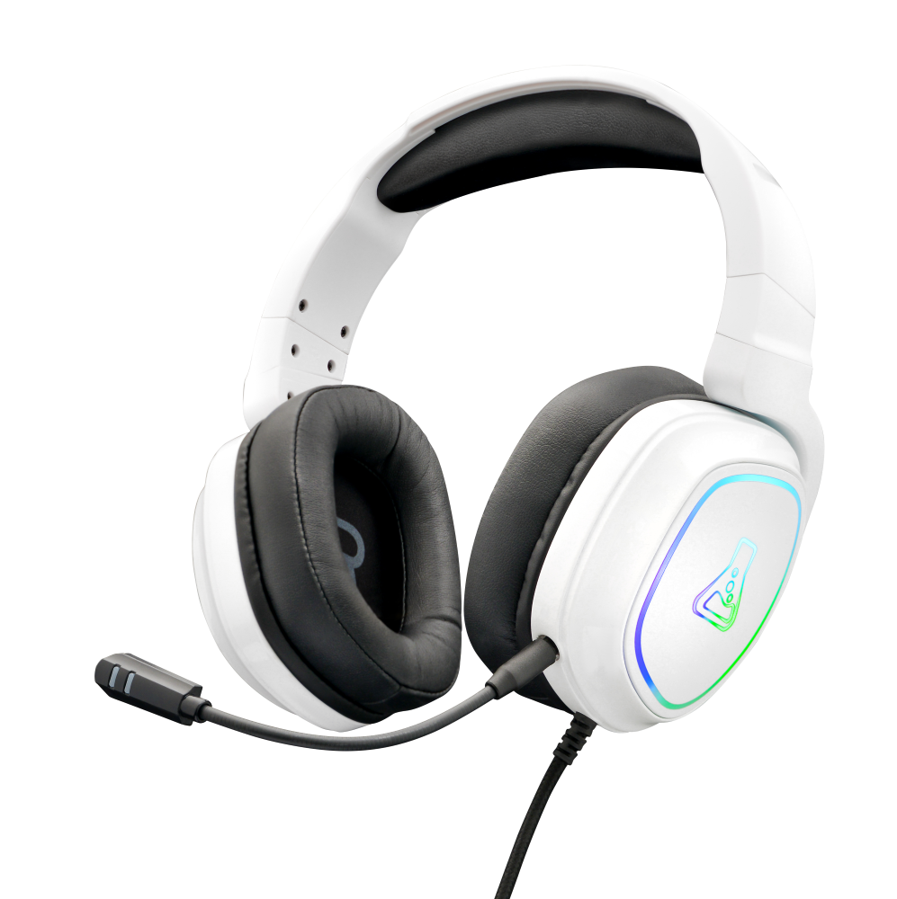 THE G-LAB Korp Radium Casque de jeu circum-aural filaire avec microphone détachable, prise jack 3,5 mm, éclairage RVB, Blanc