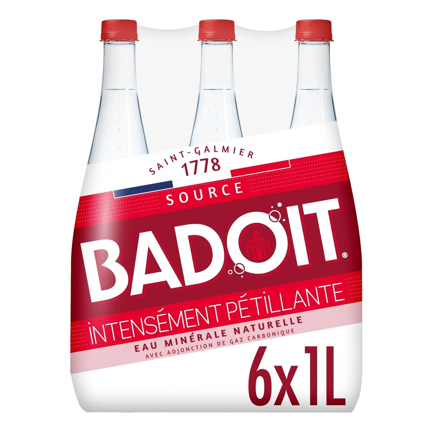 Badoit Eau minérale naturelle gazeuse Rouge intensément pétillante Lot de 6 x 1 L