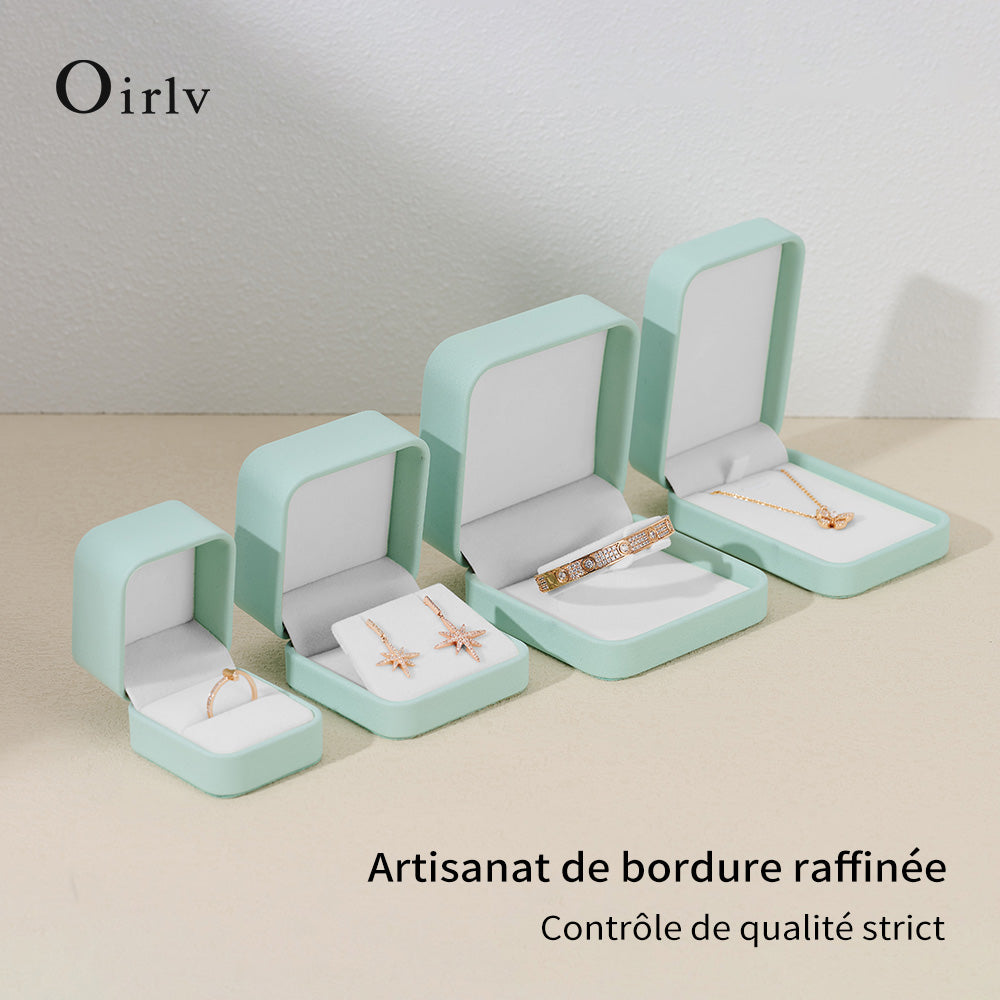 Oirlv Boîte à bague en cuir PU, Boîte à bijoux vert clair pour boucles d’oreilles, collier et bracelet, Boîte cadeau, Boîte d’emballage cadeau pour demande en mariage et anniversaire
