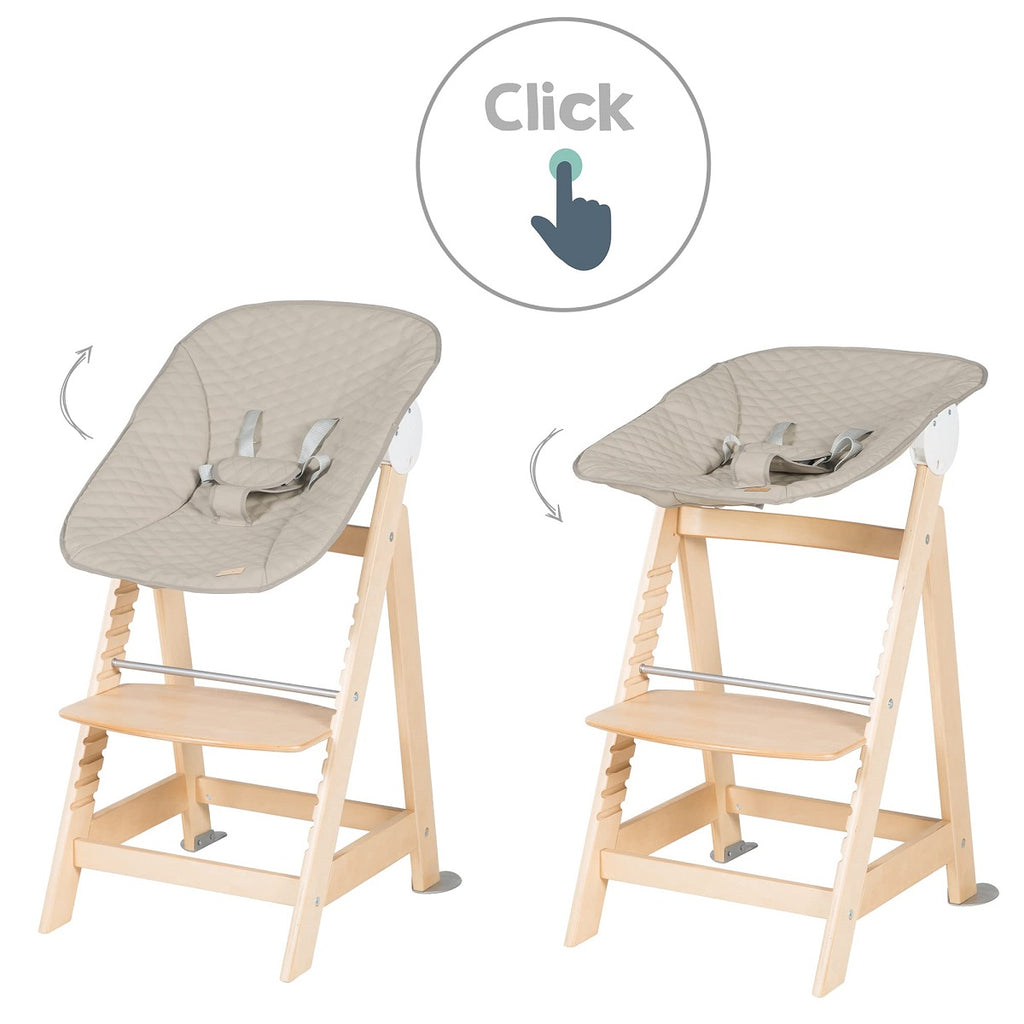 roba Born Up Chaise Haute de Croissance 2 en 1 avec Transat Bébé Inclinable Matelassé Gris (Bois Naturel / Effet Cuir Imperméable)