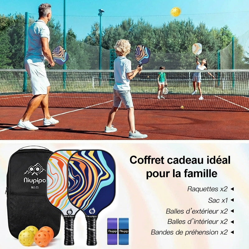 NIUPIPO MX-23 Lot de 2 paddles de pickleball en fibres de verre, noyau en polypropylène à alvéoles certifié USAPA