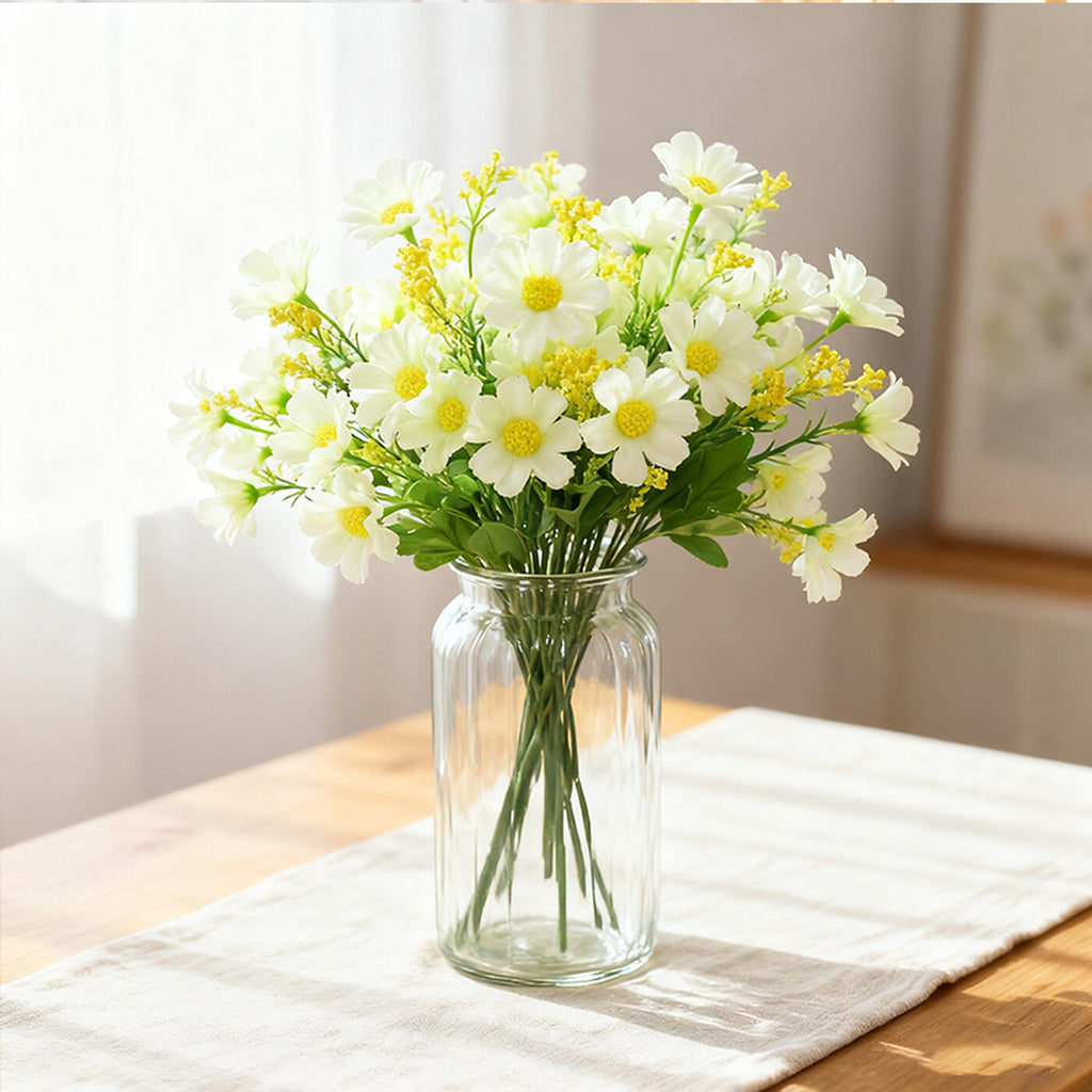 Wei's moment 6 lot de plantes artificielles pour balcon et intérieur, décoration de fleurs en plastique, plastique faux, fleurs résistantes aux UV pour tombes et jardin blanc