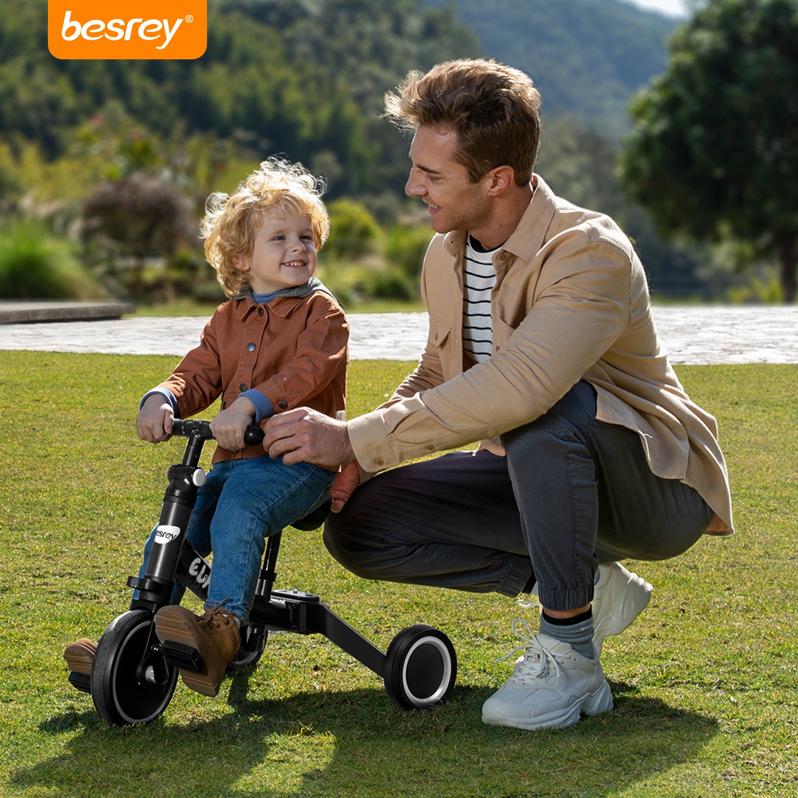 Tricycle Bébé Besrey avec Aide à la Marche pour Enfants de 1 à 4 Ans