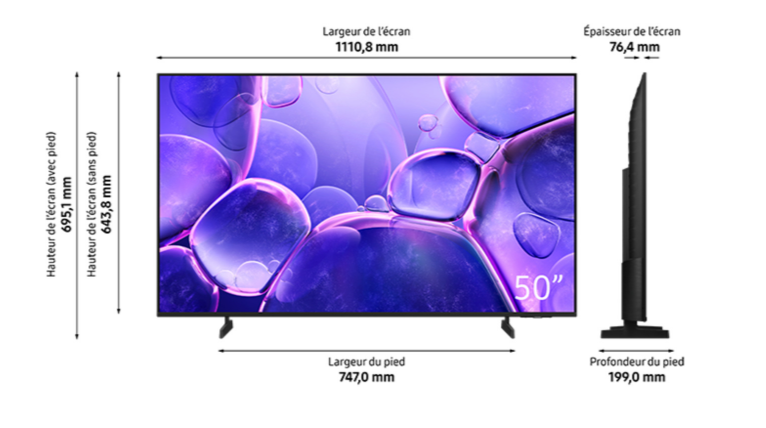 Samsung Crystal UHD 4K U80F Téléviseur LED 50 pouces (125 cm), Processeur Crystal 4K, Design MetalStream, SmartThings, Sécurité Knox, Hub de Jeux, Mise à l'échelle IA, Contenu gratuit, Smart TV IA