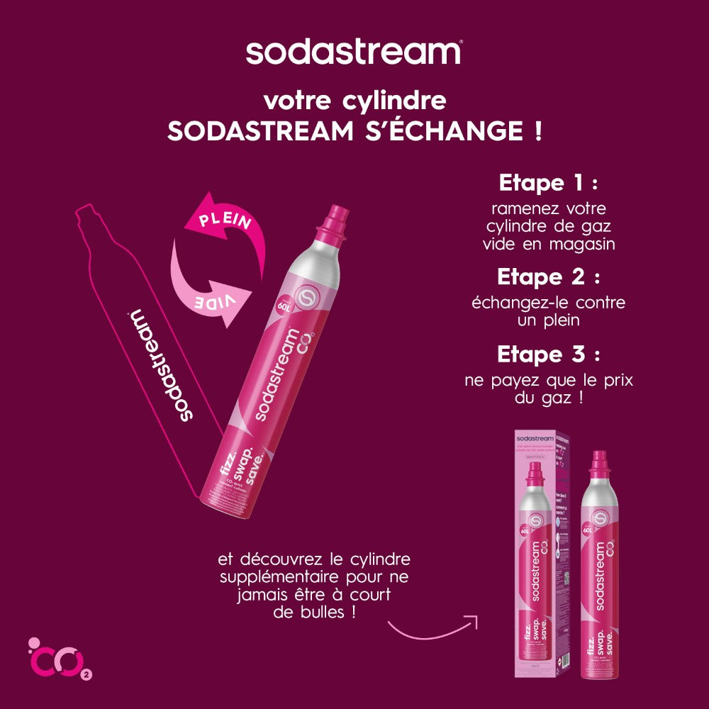 SodaStream Recharge Supplémentaire CO2 60L Quick Connect à Clipser | Triple Contrôle Qualité