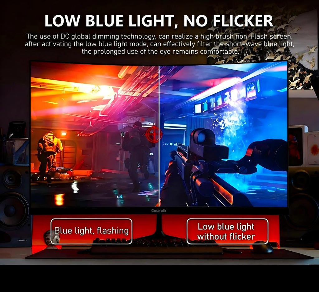 Gawfolk Moniteur incurvé 24,5 pouces 1K Full HD, Taux de rafraîchissement 100 Hz, Temps de réponse 1 ms (MPRT), Courbure 3000R, Haut-parleurs intégrés, AMD FreeSync