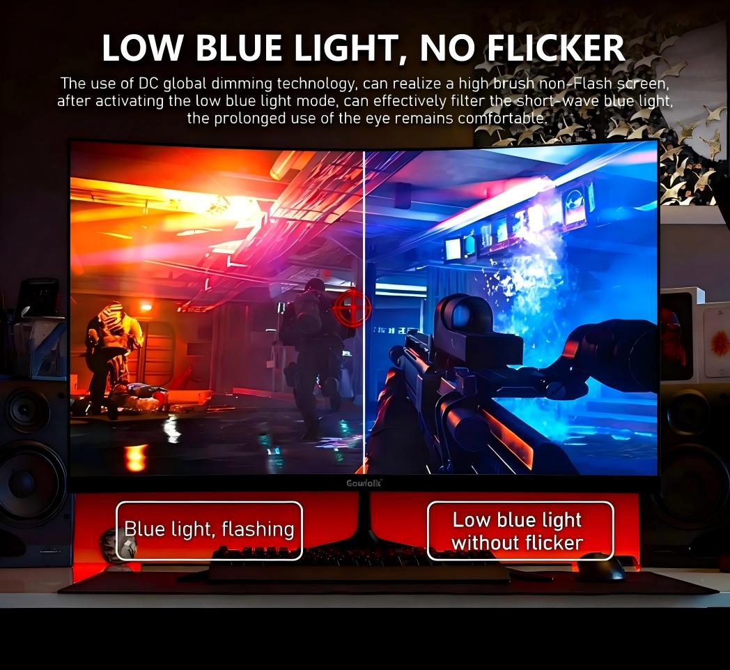 Gawfolk Moniteur incurvé 24,5 pouces 1K Full HD, Taux de rafraîchissement 100 Hz, Temps de réponse 1 ms (MPRT), Courbure 3000R, Haut-parleurs intégrés, AMD FreeSync