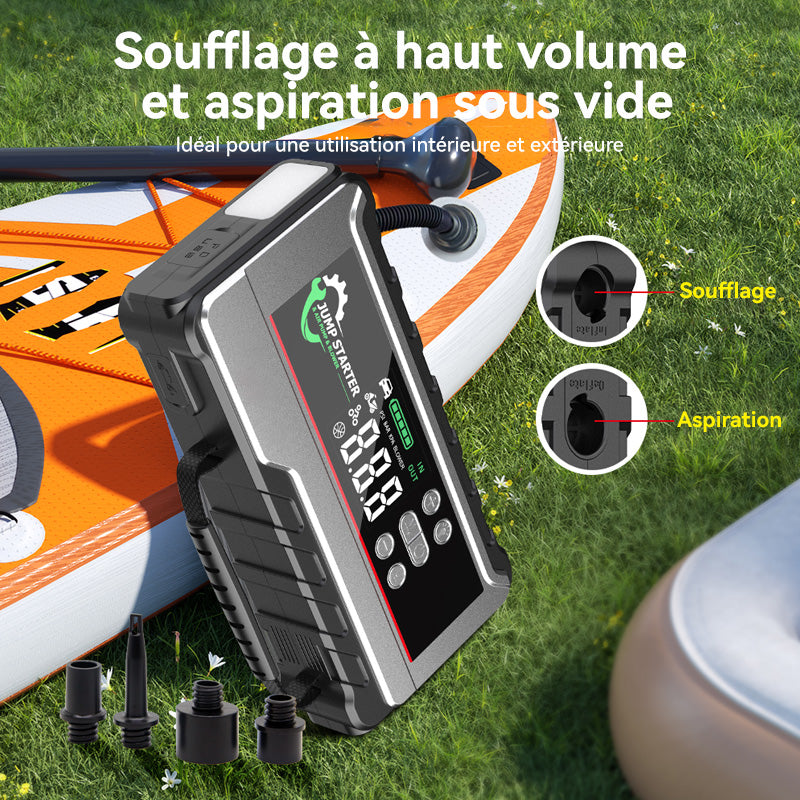 Porbi X11 Démarreur de Voiture avec Compresseur d'Air 3000A Démarreur de Voiture Portable, Booster de Batterie 24800mAh & Gonfleur de Pneus 150PSI