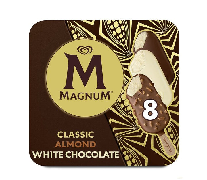 Magnum Bâtonnets glacés classique, amande et chocolat blanc x8 572 g