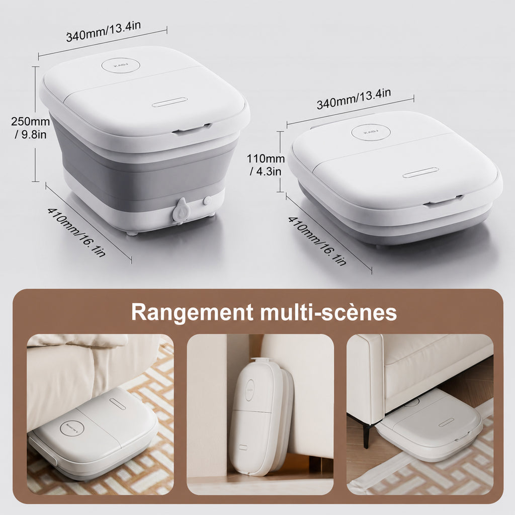KASJ T5-A Spa de pieds massant portable pliable – chaleur, bulles et lumière rouge, massage à 6 rouleaux avec orifice de vidange pour relaxation à domicile