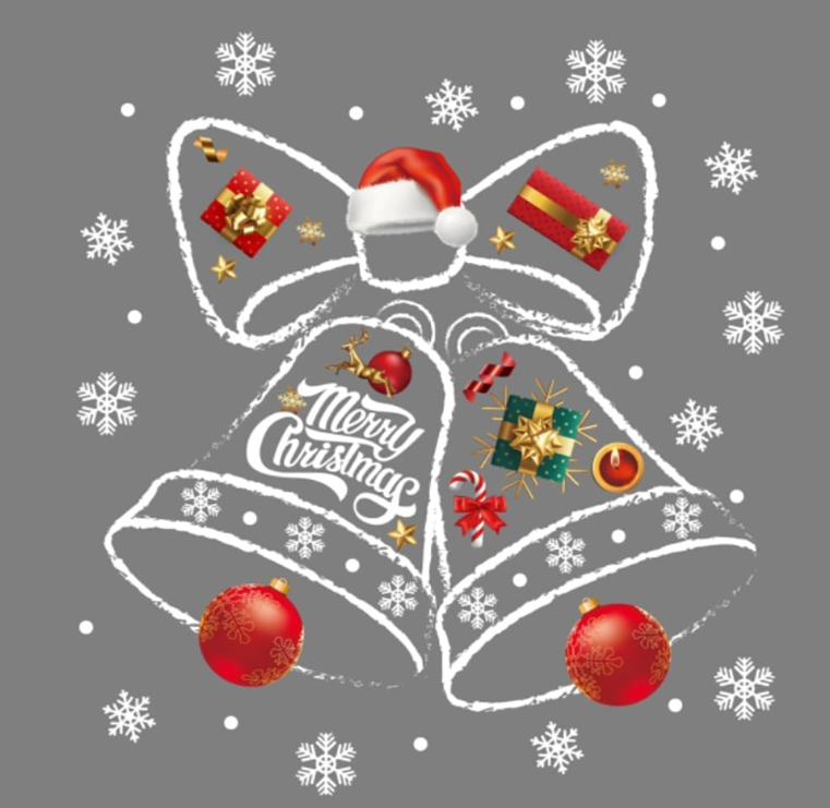 JU7CER Autocollants de vitre en forme de cloche de Noël, décorations de Noël, film adhésif pour vitres en PVC, autocollants de vitre de Noël, autocollants de vitre d'hiver