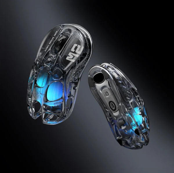 GravaStar Mercury M2 Transparent - Souris de jeu sans fil, 26 000 DPI, 79 g ultra-légère, PAW3395, 5 modes RGB, 5 boutons, Tri-mode (2,4 GHz/Bluetooth/Câble) pour PC & Mac - Noir transparent