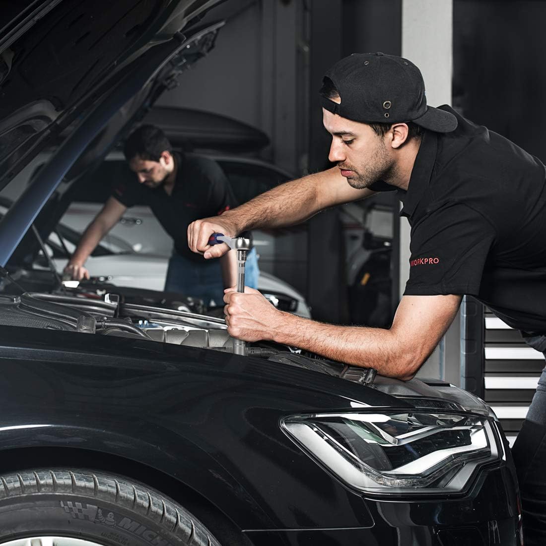 WORKPRO Jeu de clés à douille, de clés à cliquet et de clés à rainure en acier chrome-vanadium, outils mécaniques automobiles professionnels avec boîte rigide de 172 pièces