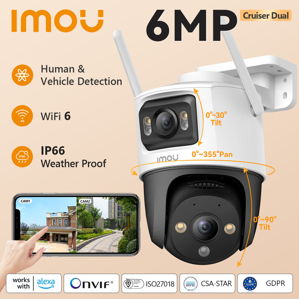 IMOU Cruiser Caméra PT de sécurité extérieure à double objectif 6 Mpx, détection IA personnes et véhicules