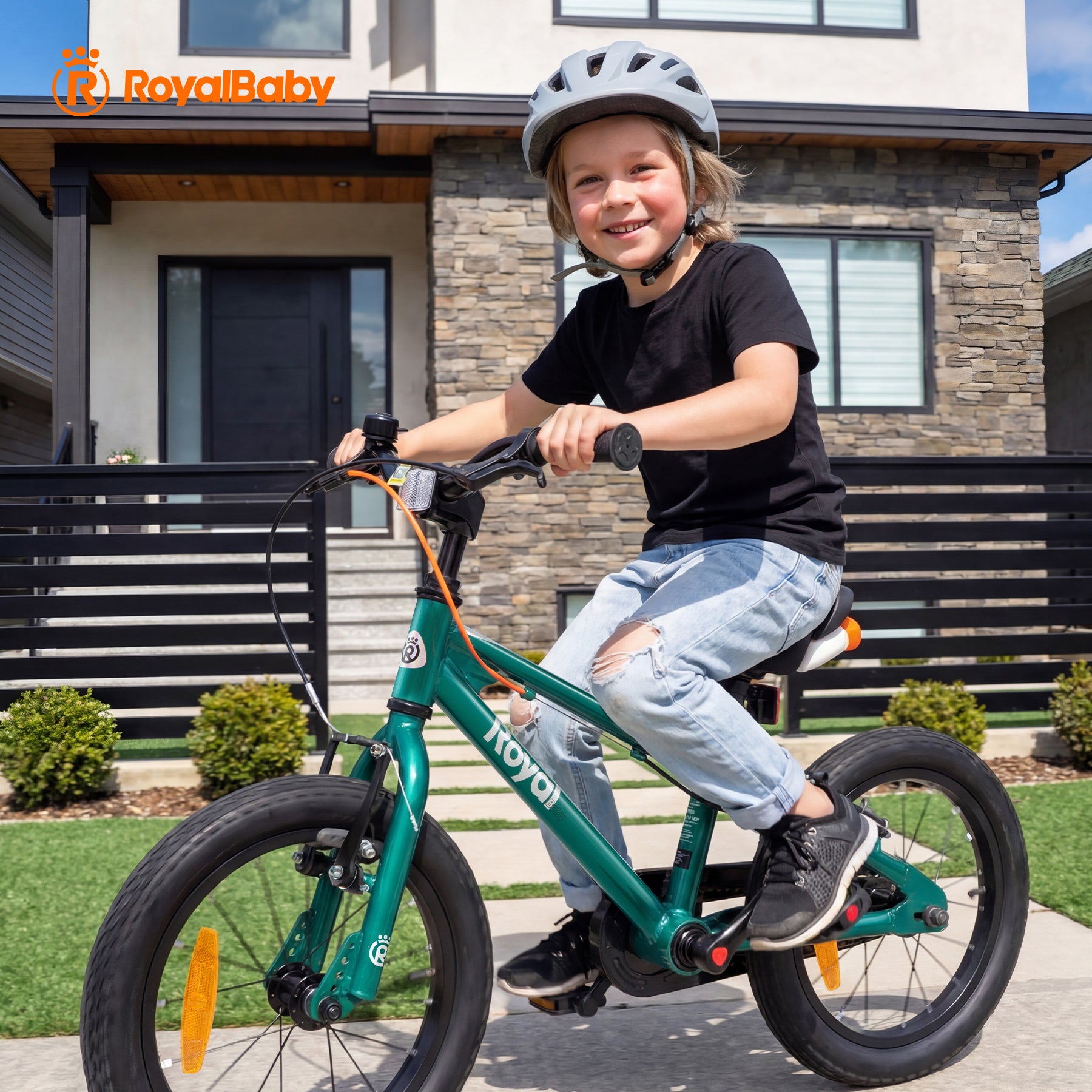 RoyalBaby Vélo pour enfants + Aluminium EZ Freestyle + 14 pouces Vert, Poids net 7.4 kg