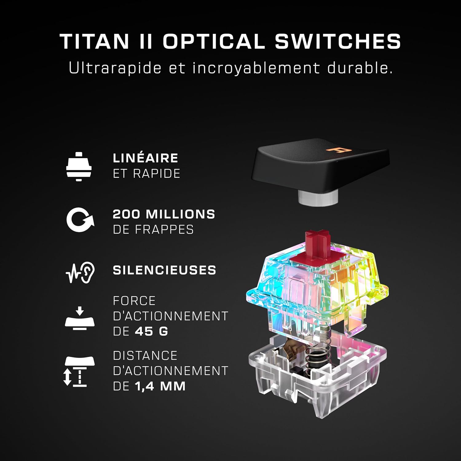 Turtle Beach Vulcan II Mini Clavier de Jeu Mécanique (Switch Optique Titan II) Filaire RGB, 65 % - AZERTY - Noir