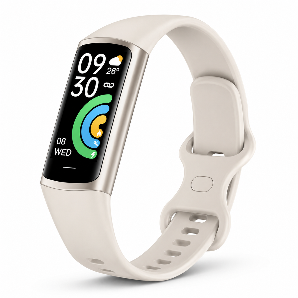 VoxorAI C68 Montre/bracelet couleur lumière stellaire – montre connectée à écran tactile pour hommes et femmes / mesure la fréquence cardiaque, le sommeil, la tension artérielle