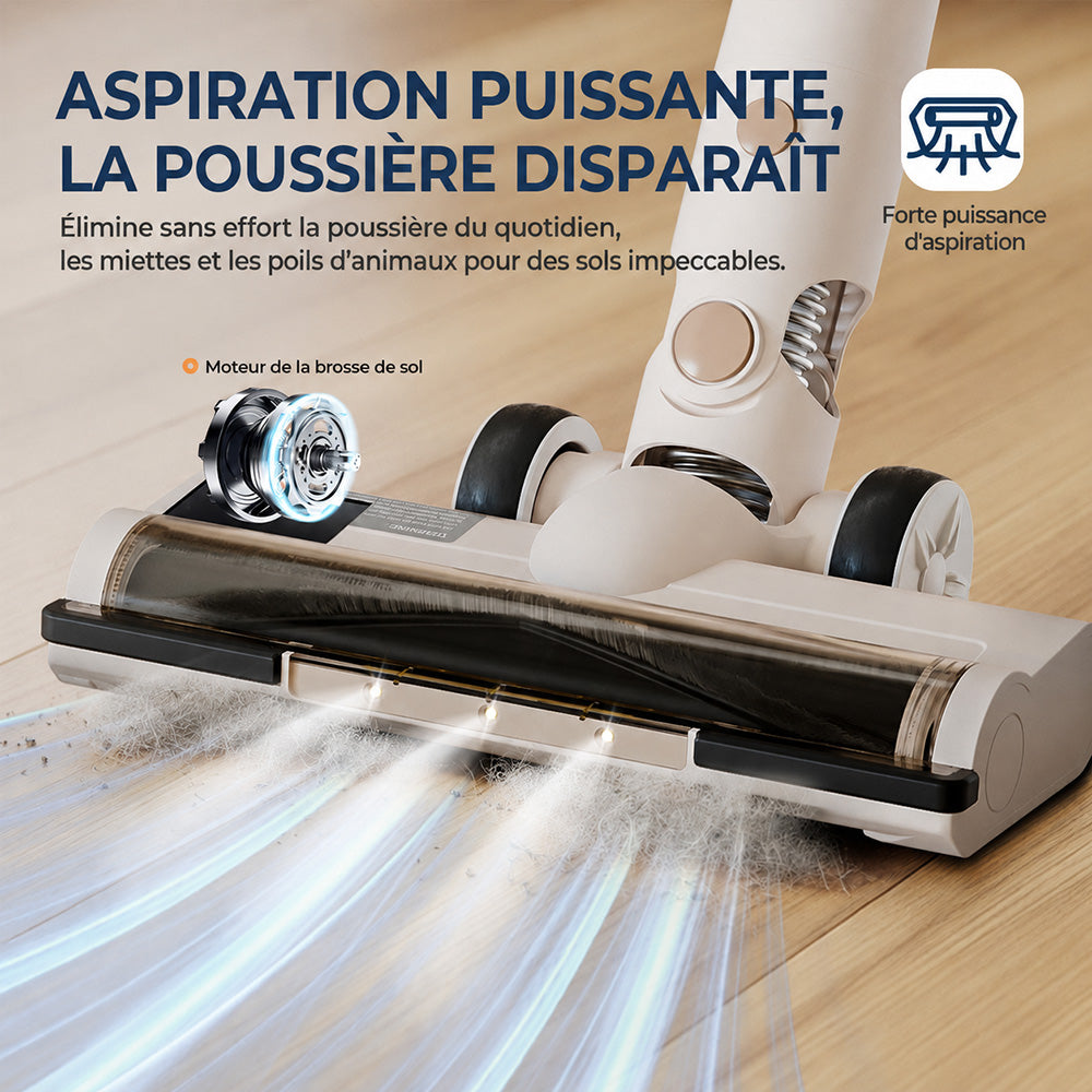 Rouny aspirateur balai sans fil, aspiration puissante 45 kPa, moteur sans balais, affichage LED, contrôle à 2 vitesses, batterie amovible pour le nettoyage de la maison et des poils d'animaux, V14