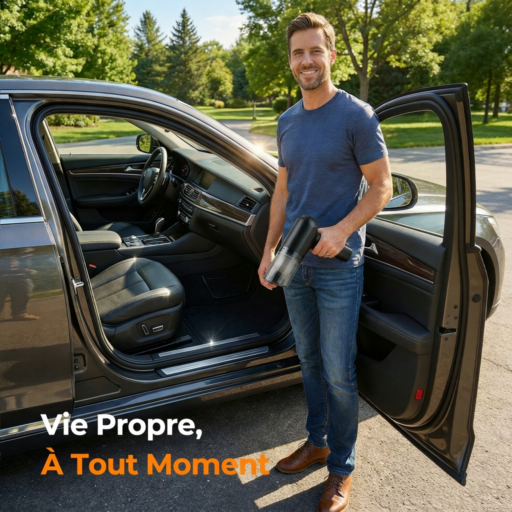 ATSHARK H2216-1 Mini Aspirateur de Voiture, Forte Aspiration de 3000Pa, Portable Sans Fil, Chargement USB 1800mAh, Noir