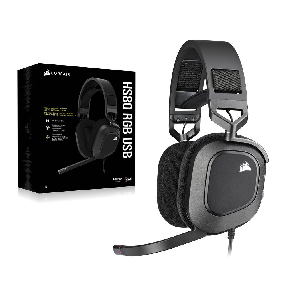 Corsair HS80 RGB USB Casque Gaming Filaire USB - Micro rabattable - Carbone