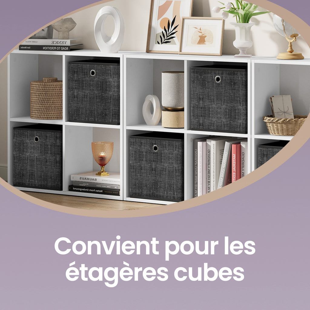 JOYFURNOS Lot de 6 Boîtes de Rangement Pliables avec Poignées, Organiseurs pour Vêtements, pour Étagères, Tissu Non-Tissé, Noir