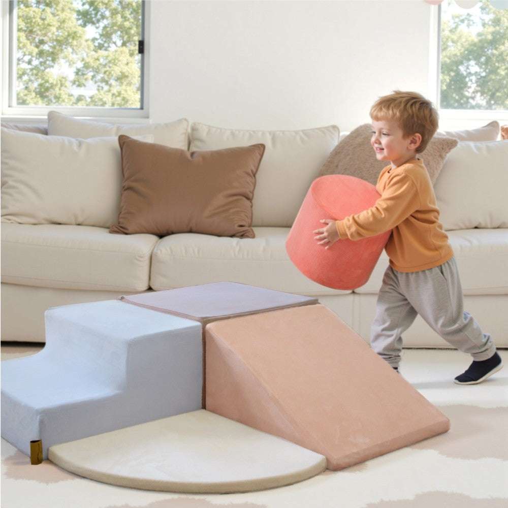 Blocs de construction en mousse pour enfants BanaSuper, blocs de construction XXL en mousse, certifiés EN71, jouet Montessori pour enfants, coque lavable pour le plaisir en intérieur, coffret de jeu en mousse douce pour bébé (Bleu Rose)