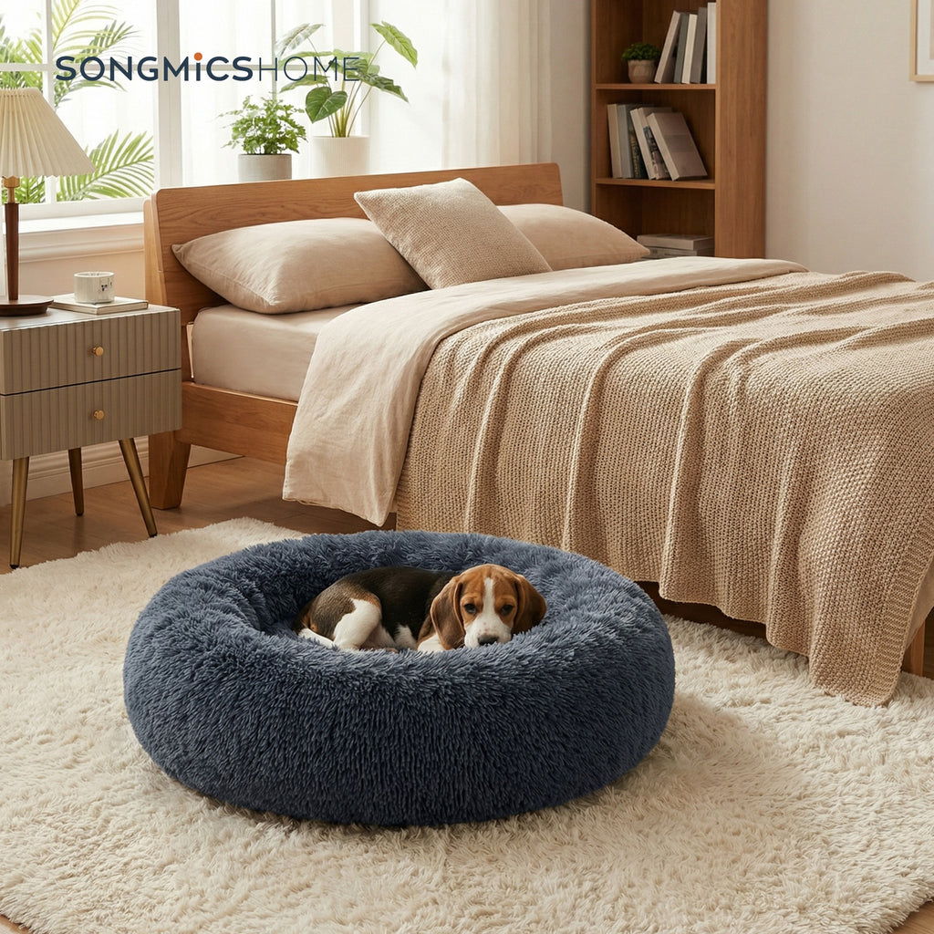 JOYFURNOS Lit pour cage pour chien JOYFURNOS en peluche et apaisant en forme de donut avec housse amovible et lavable, Gris foncé, 70 x 20 cm