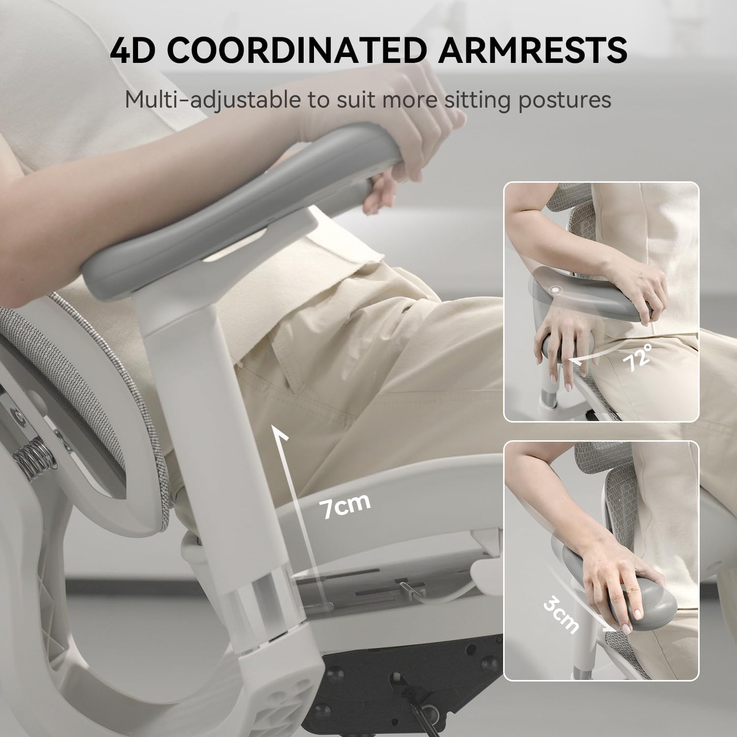 SIHOO Doro S100 Chaise de bureau ergonomique avec double soutien lombaire dynamique, dossier réglable sur 5 positions, accoudoirs coordonnés 4D, angle d’inclinaison max. 135°, convient pour le bureau à domicile, S100 blanc