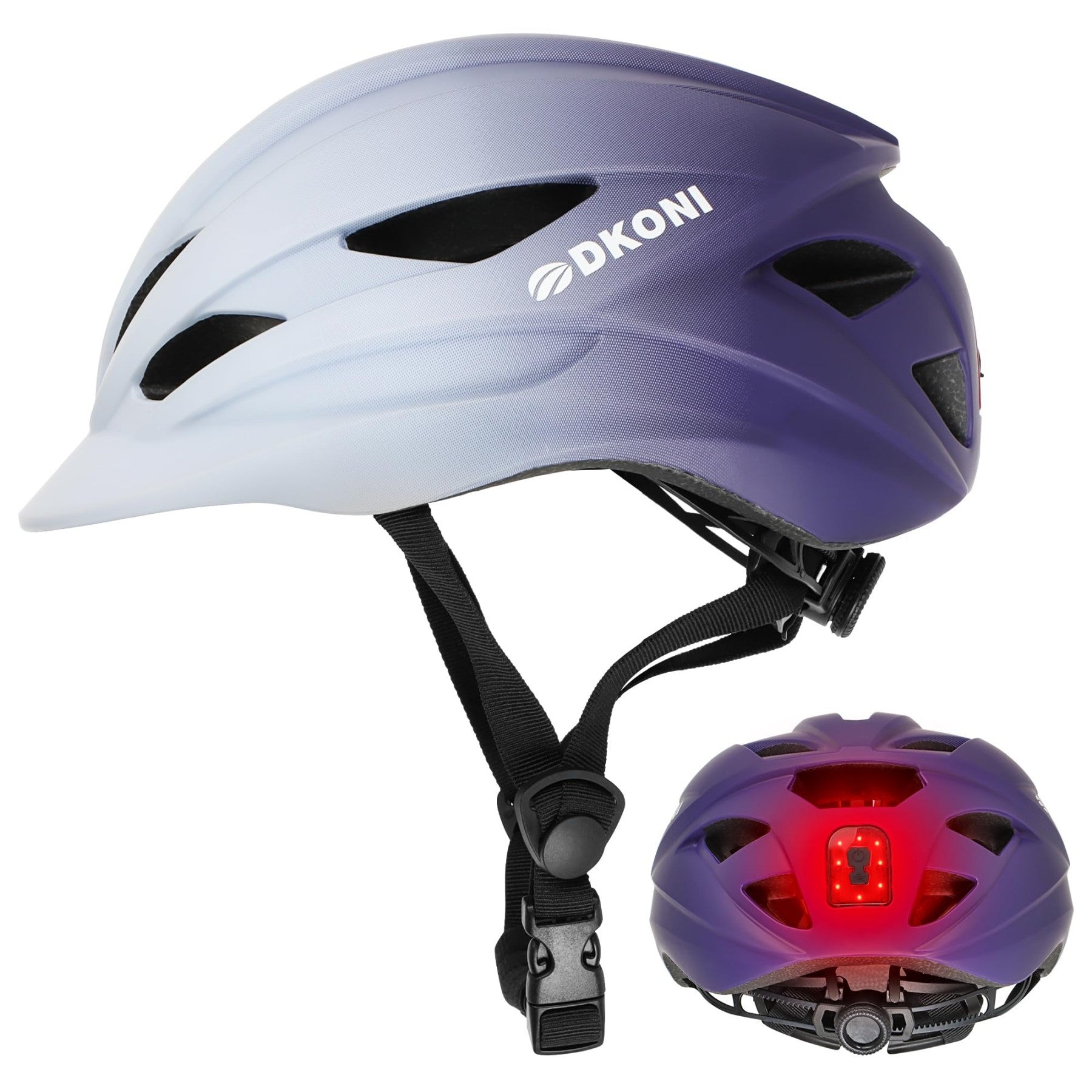 DKONI HS-086 Casque de vélo pour adulte avec lampe intégrée - Gris/Violet - M - 55-58 cm