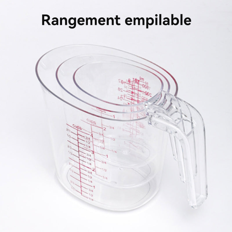 JORDAN&JUDY Lot de 3 verres doseurs transparents, gradués pour la pâtisserie, 250 ml*1 + 500 ml*1 + 1000 ml*1