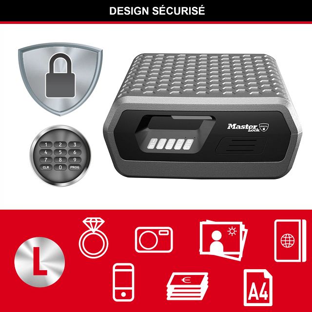 Master Lock Certified Fire and Waterproof Safe Box with Digital Combination, 10L, 419 x 193 x 375 mm, Portable, for home and professionals