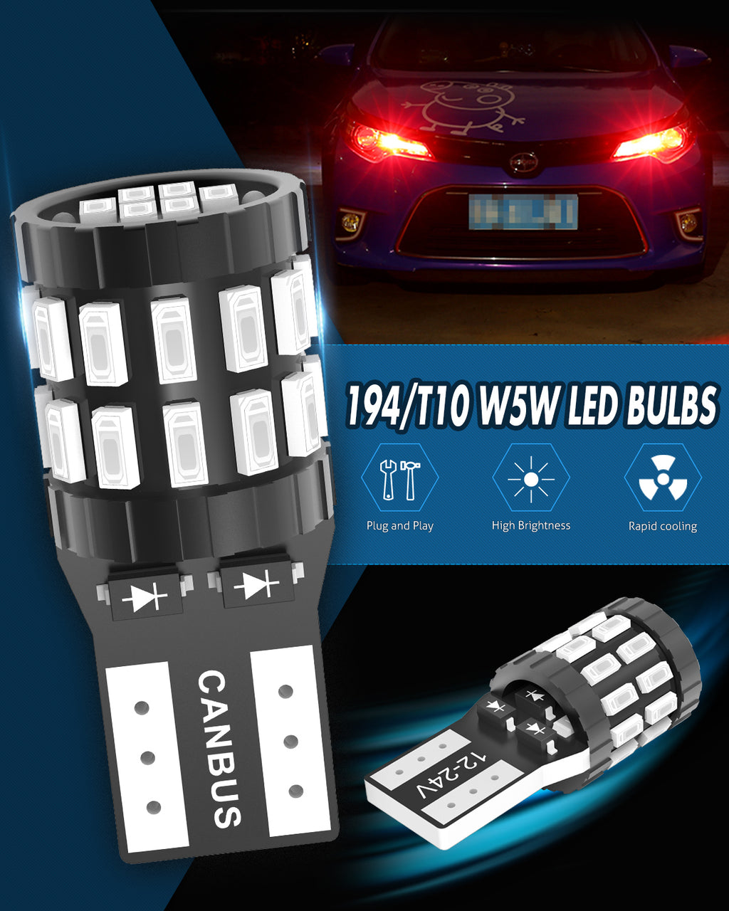 Katur Ampoules LED 194 T10 W5W 501 168, Très lumineuses, Rouge brillant, 12-24 V, Bus CAN sans erreur, Remplacement pour plafonnier, liseuse, éclairage de porte