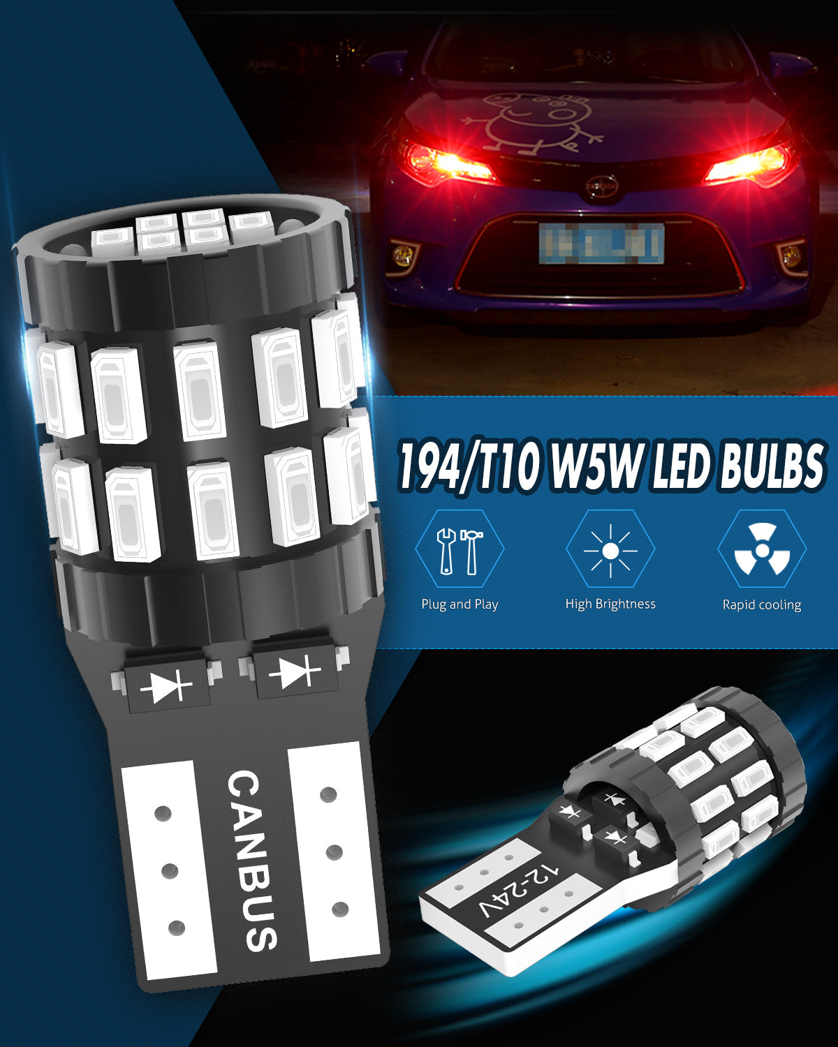 Katur Ampoules LED 194 T10 W5W 501 168, Très lumineuses, Rouge brillant, 12-24 V, Bus CAN sans erreur, Remplacement pour plafonnier, liseuse, éclairage de porte