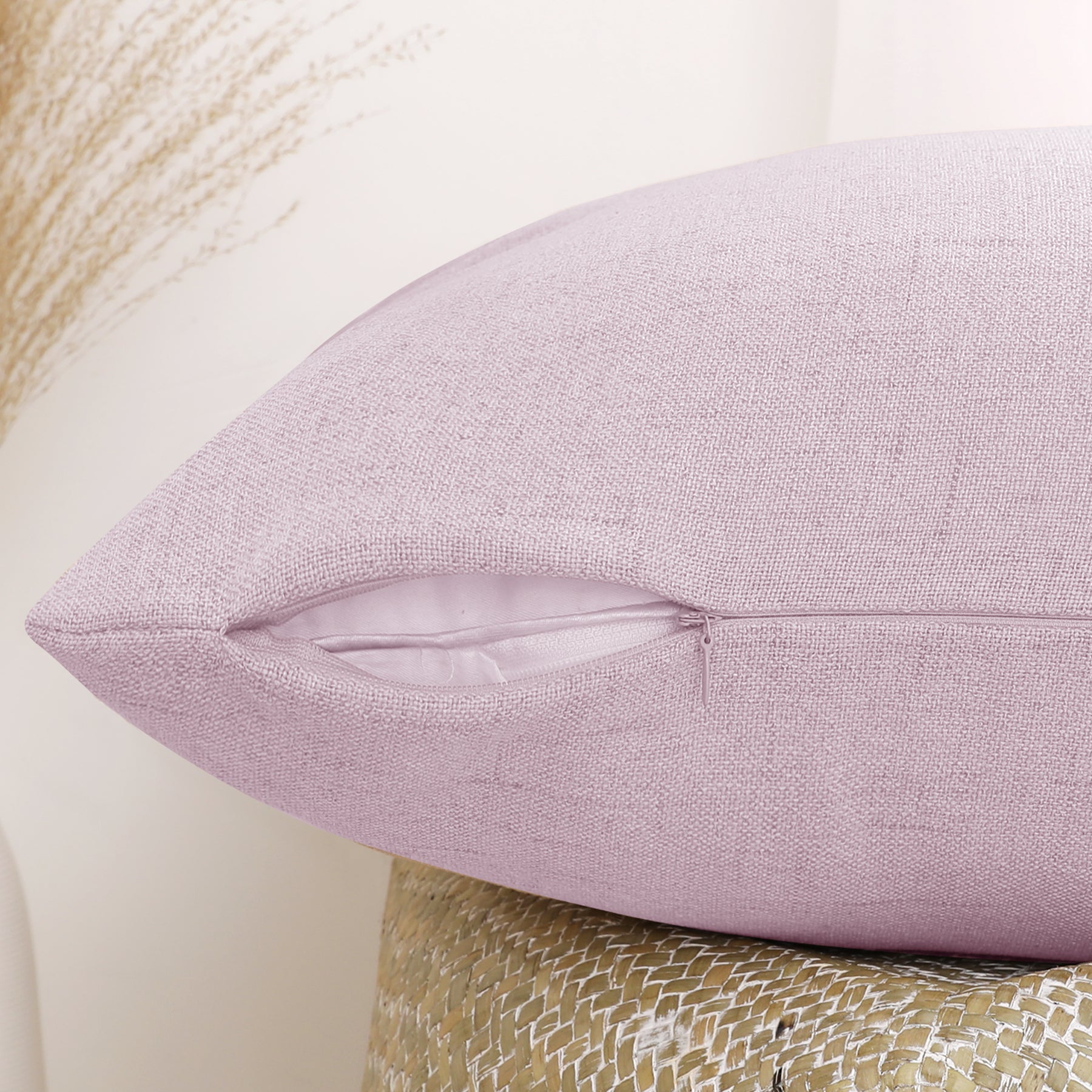 Deconovo housse de coussin en lin imprimé - rose clair - 50 x 50 cm - 1 pièce