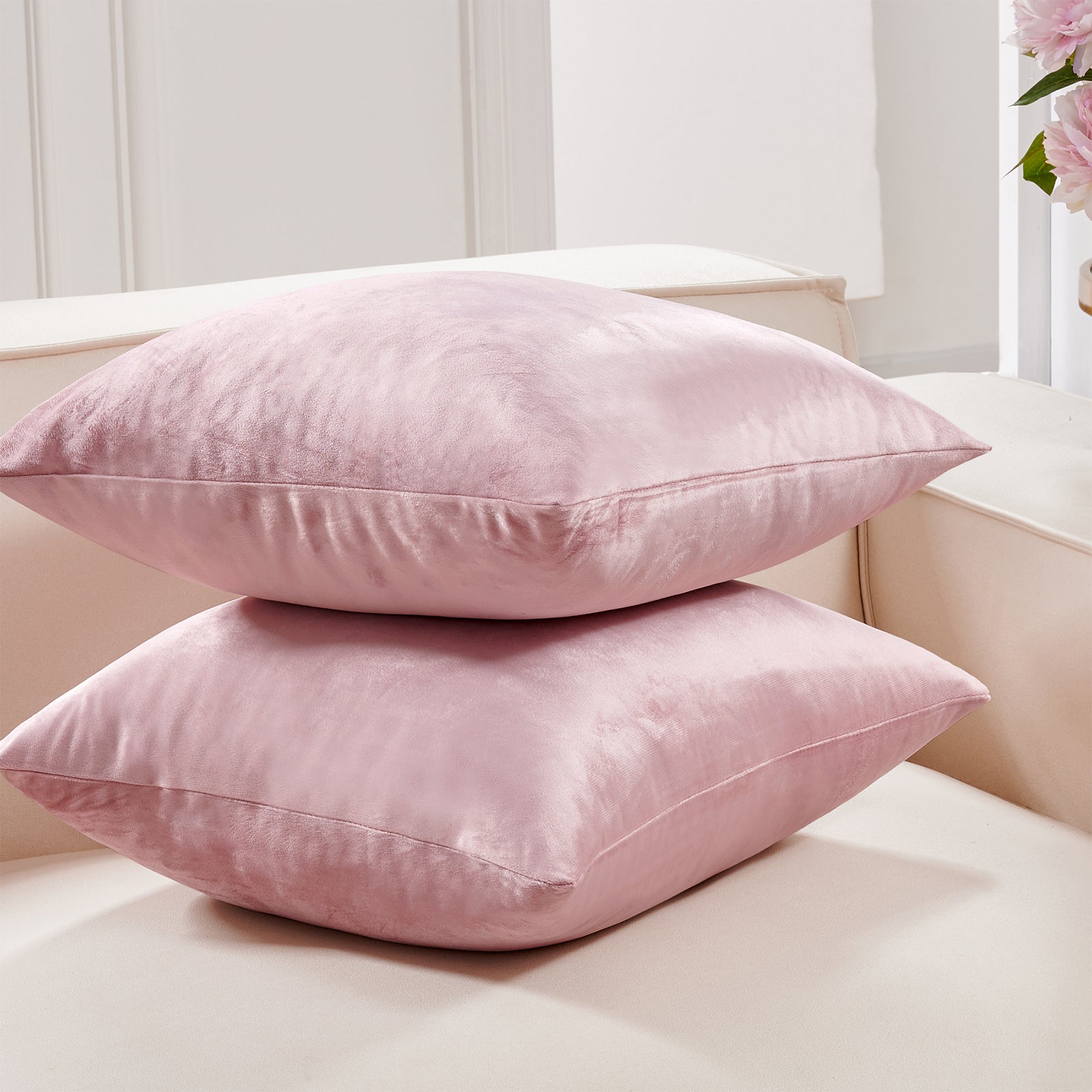 Deconovo housse de coussin en velours néerlandais, coloris rose, 50 x 50 cm, 1 pièce