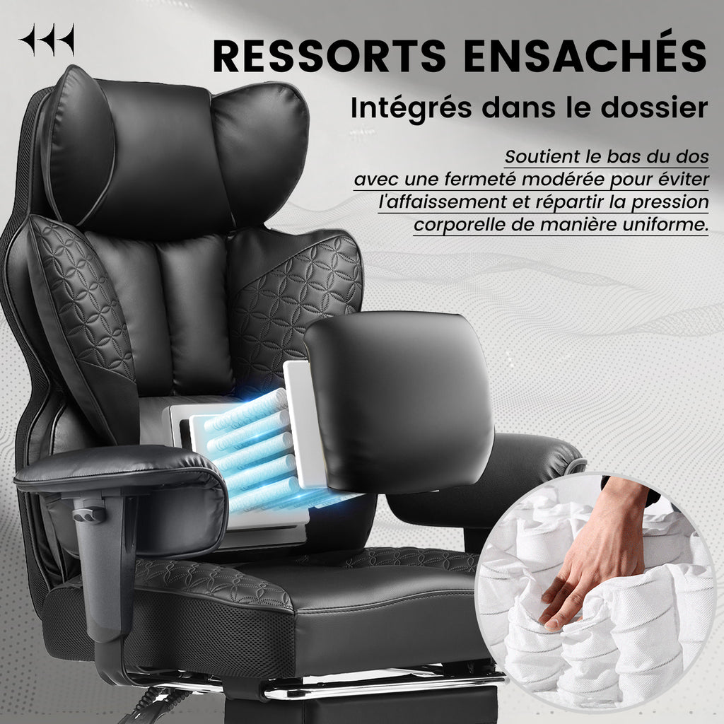 GTPlayer Chaise de bureau ergonomique pour grands gabarits, chaise de direction robuste avec repose-pieds, chaise pivotante inclinable à dossier haut en cuir PU, pour ordinateur et maison