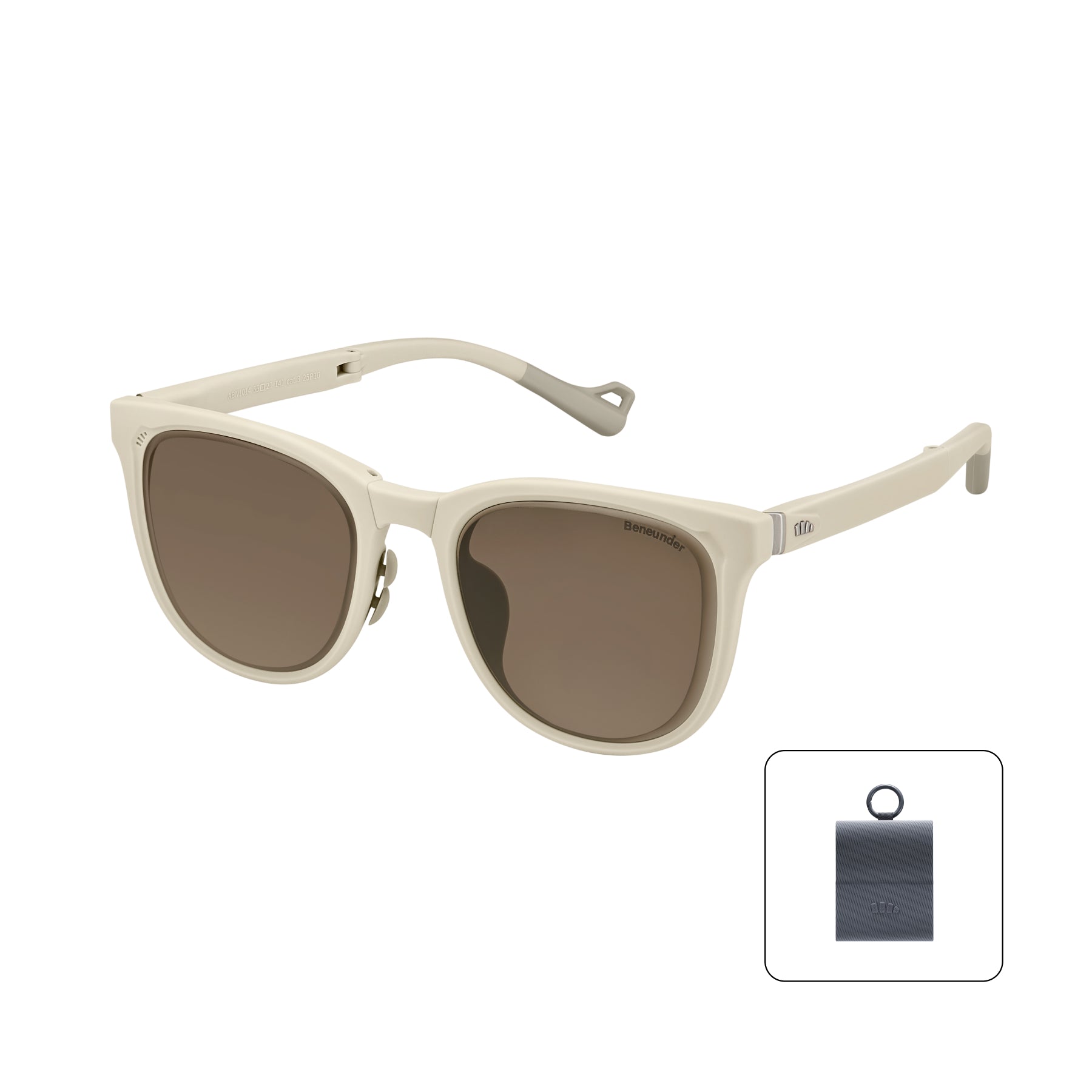 Beneunder Lunettes de soleil pliantes à monture Boston FD01h - Monture en blanc roche mat + Verres bruns - F (Taille unique)