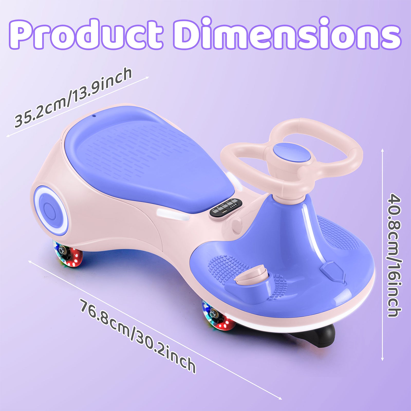 Neuleb Voiture électrique zigzagante pour enfants, Batterie rechargeable 12 V, Trottinette bascule 3 en 1 avec pédale, Musique Bluetooth et roues lumineuses, Max 3,2 mph
