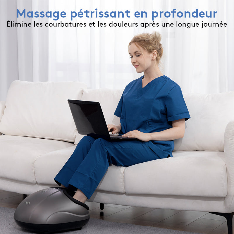 breo Appareil de massage des pieds chauffant, Pétrissage en profondeur, Massage shiatsu, Relaxation, Soulagement douleurs aux pieds, Fasciite plantaire